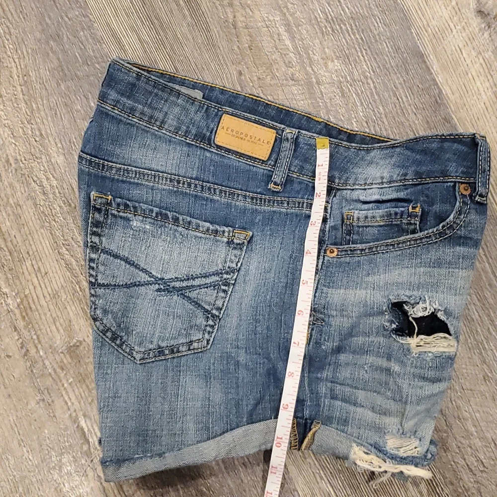 Aeropostale midi distressed denim blue jean shorts women size 10